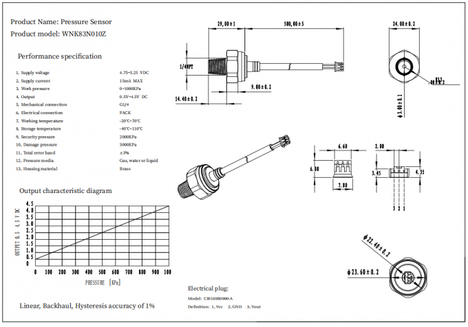 Niedriges Kosten 0.5-4.5V Messingdruck-Sensor für Füllstand-Maß