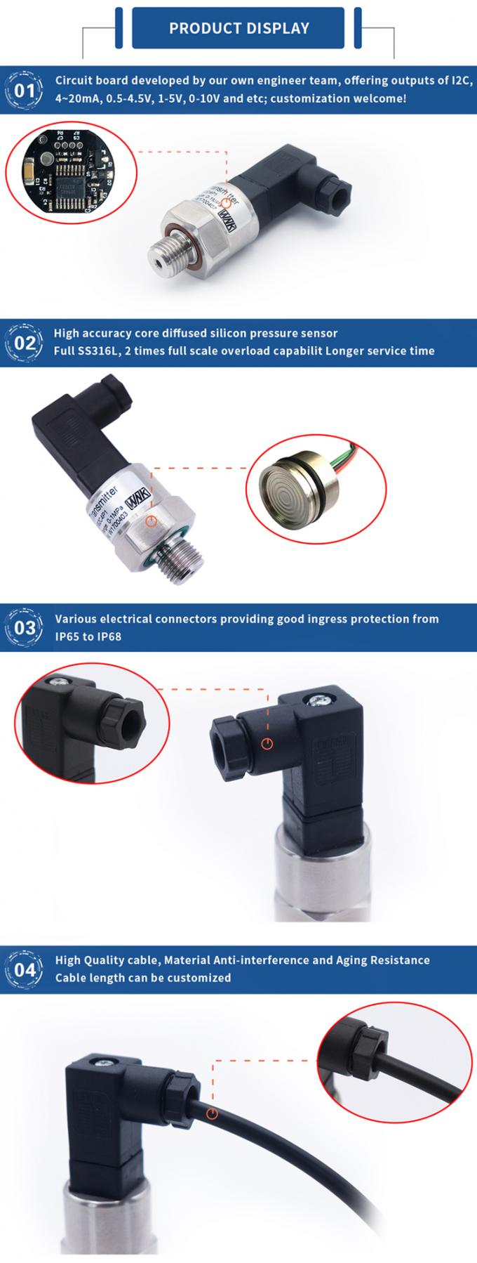 Kleiner Luft-Öl-Wasser-Druck-Sensor I2c 4-20ma für Industrie