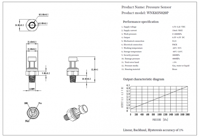Sensor-Messingübermittler des niedrige Kosten-keramischer kapazitiver Druck-0.5-4.5V für Luft-Gas-Wasser